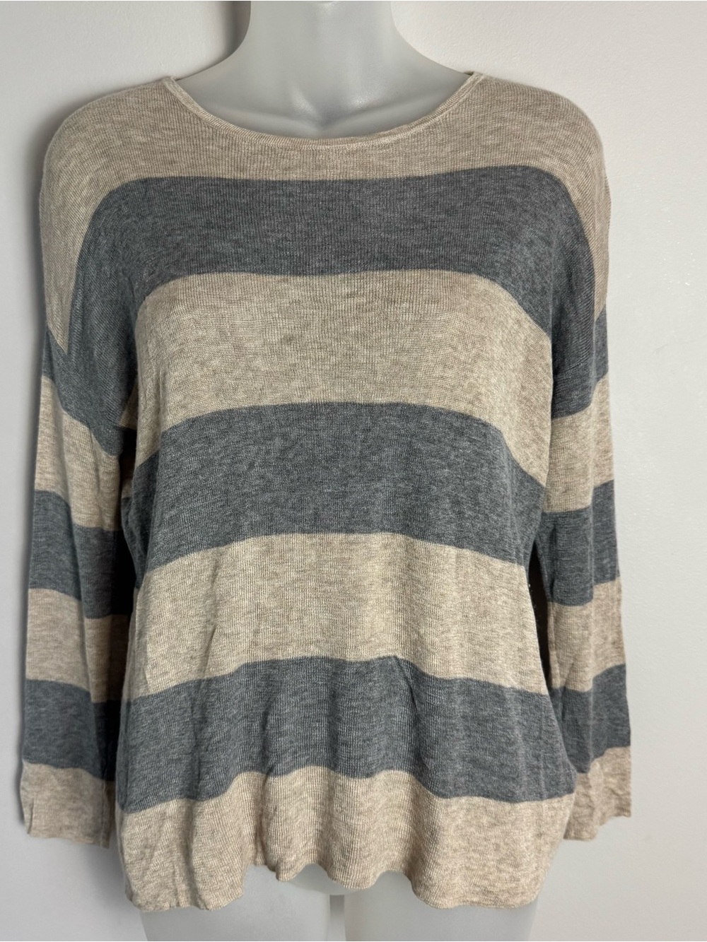 Eileen Fisher Merino Wool Blend Light Weight Striped Long Sleeve Top Size Small